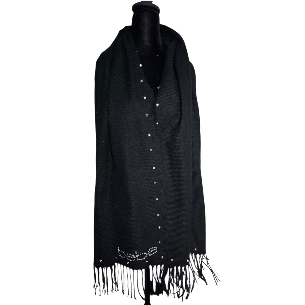 Vintage Bebe Black Studded Scarf with Rhinestone Logo